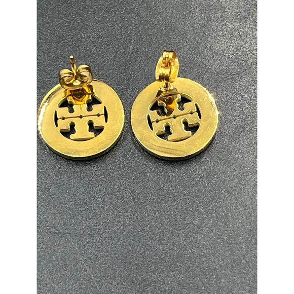 Tory Burch Miller Pavé Stud Gold Plated White Enamel Crystal Round Earrings - Picture 7 of 10